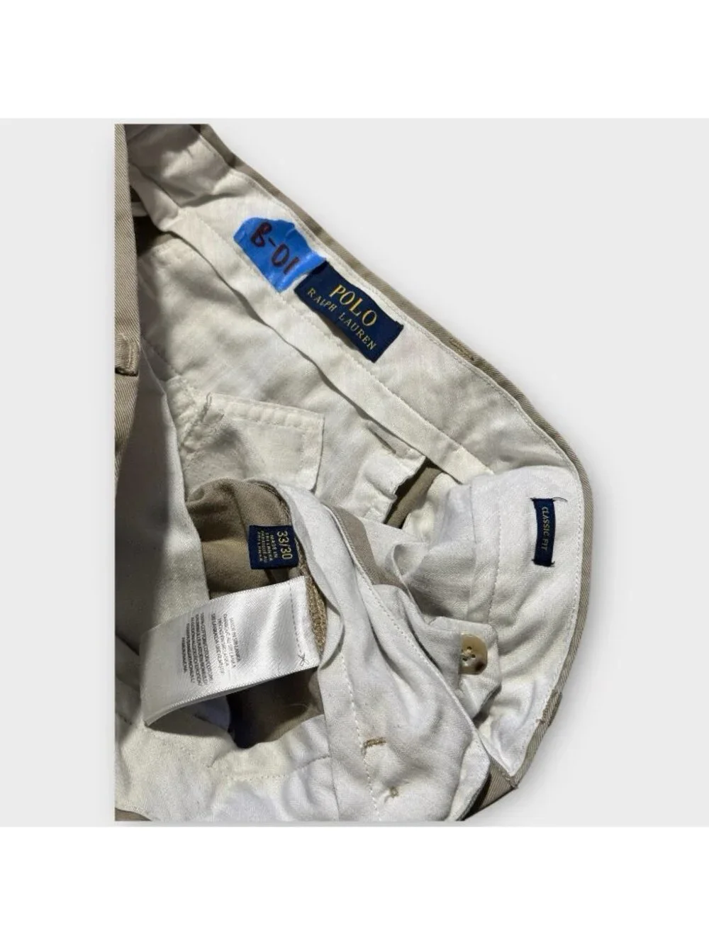 Polo Ralph Lauren Chino Pants Mens Classic Fit 33x30 Tan/Khaki Cotton Casual Wor